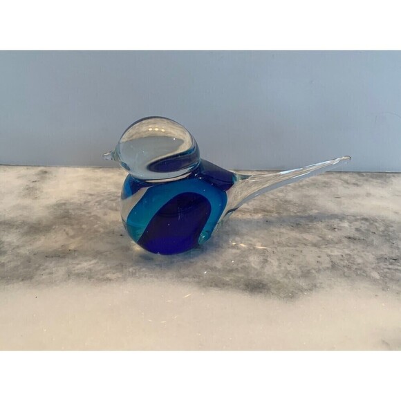 Art Glass Bluebird Figurine Paperweight Clear Outside Blue And Black Inside - Picture 1 of 6